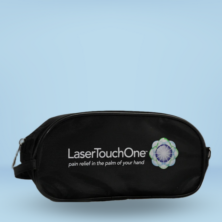 Photo of a Laser Touch One carrying case set on a blue background